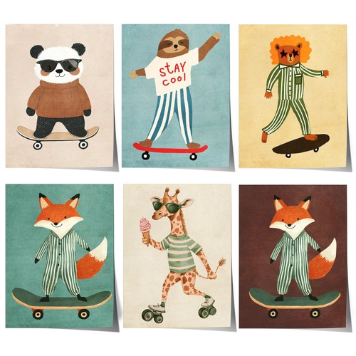 Skateboard waldtiere poster - waldtiere,
