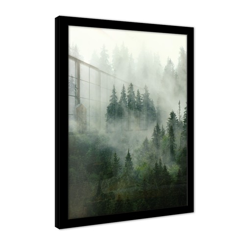 Poster mit rahmen wald nebel - poster,